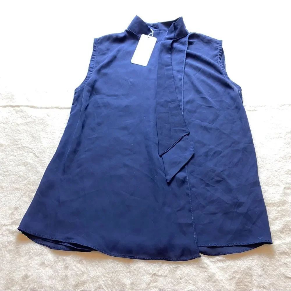 Pop Elite Navy Blue Sleeveless Blouse New With Tags Size 38